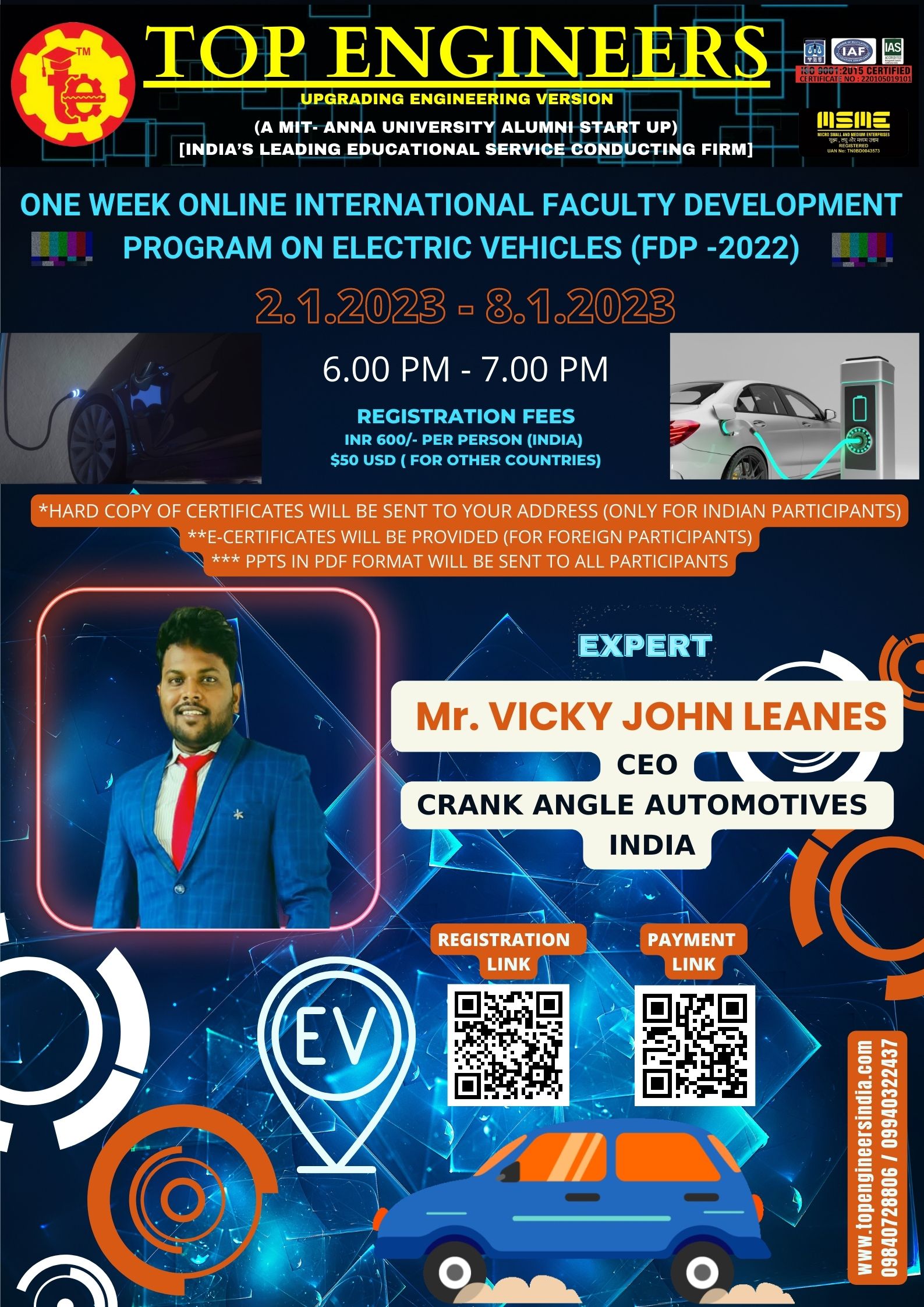 One Week Online International Faculty Development Program on Electric Vehicles 2023